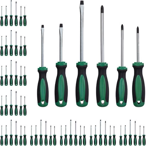 RELAXDAYS 60 X Schraubendreher, 30 Schlitz, 30 Kreuzschlitz, Schraubenzieher Set Magnetisch, Profi Werkzeug, Chrom Vanadium
