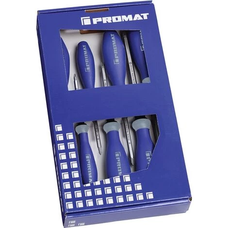 PROMAT Schraubendrehersatz 7-teilig Schlitz / PH / PZD 3-Komponentengriff 6-Ka