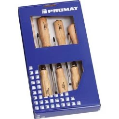 PROMAT Schraubendrehersatz 7-teilig Schlitz / PH / Aufreiber Holzgriff Rundkli