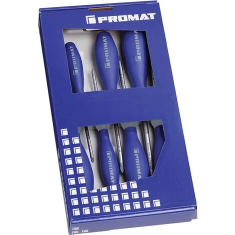PROMAT Schraubendrehersatz 7-teilig Schlitz / PH / PZD 3-Komponentengriff Rund