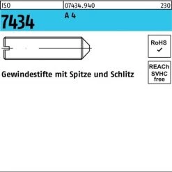 DIVERSE Gewindestift ISO 7434 M.Spitze/Schlitz M 5 X 6 A 4