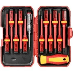 BEARSU Set Mit 13 Magnetisch Isolierten Elektriker-Schraubendrehern Mit Austauschbaren Bits - 1000 V - Kreuzschlitz Und Flache Bits - Reparatursatz
