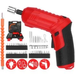 HAPPYSHOPPING Akku-Schraubendreher 47-teiliges 3,5-Nm-Elektroschrauber-Set 3,6 V, 1800 MAh, Wiederaufladbarer USB-Ratschenschlüssel, LED Vorne Einstellbar, 2 Positionen Mit Tragebox