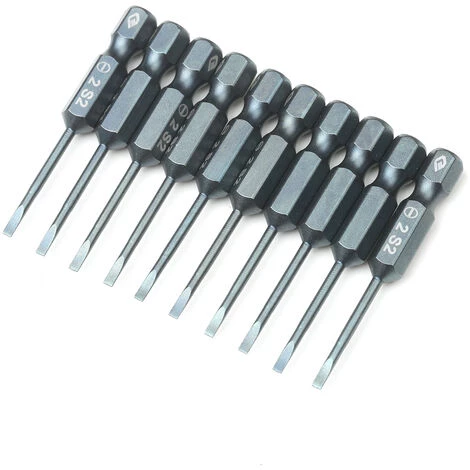 HAPPYSHOPPING 10-teiliges Schlitzschraubendreher-Bit-Set 1/4-Zoll-Sechskantschaft S2 Stahl-Magnetschraubendreher-Bit-Set Für Elektrische Handbohrmaschine Mit Kraftschraubendreher,5cm Länge SL2 - 5cm Länge SL2 – Bild 2