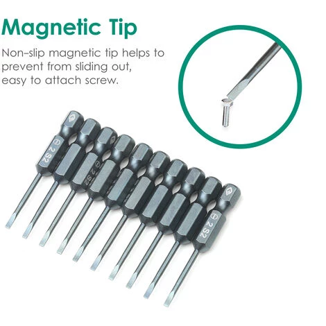 HAPPYSHOPPING 10-teiliges Schlitzschraubendreher-Bit-Set 1/4-Zoll-Sechskantschaft S2 Stahl-Magnetschraubendreher-Bit-Set Für Elektrische Handbohrmaschine Mit Kraftschraubendreher,5cm Länge SL2 - 5cm Länge SL2 – Bild 5