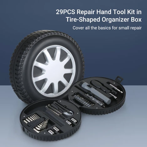 ASUPERMALL 29PCS Repair Tool Kit Handwerkzeug-Sortiment Multifunktionales Hardware-Tool-Kit Handliches Prazisions-Schraubendreher-Set Schraubenschlussel-Set Mit Reifenform-Organizer-Box – Bild 5