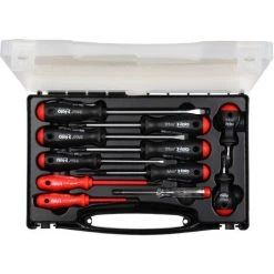 Felo Schraubendreher Satz, 2-Komponenten-Griff, Inkl. 2 VDE Und Spannungsprüfer, 11-tlg In Koffer SL, PZ, PH