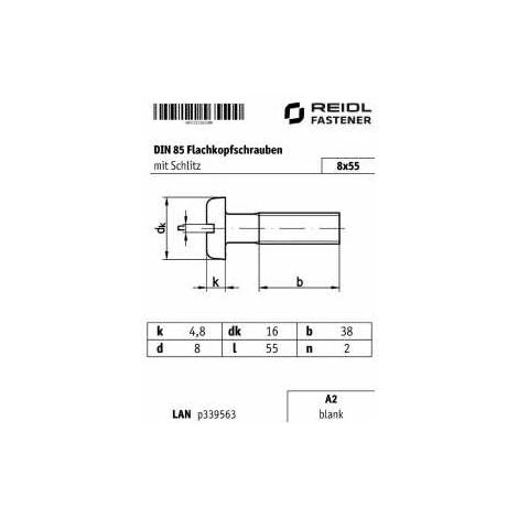 SONSTIGE DIN 85 Flachkopfschrauben Mit Schlitz M 8 X 55, A2 Blank – Bild 3