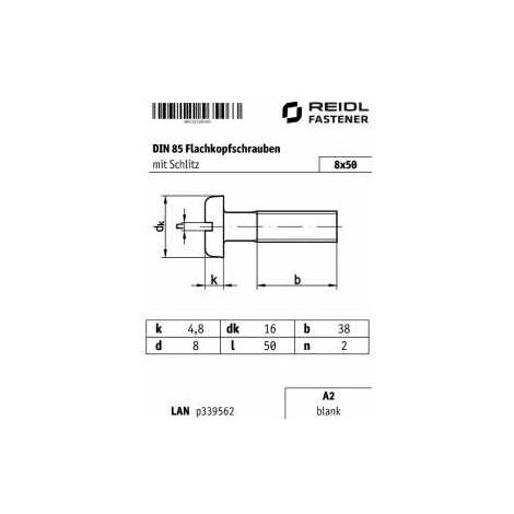SONSTIGE DIN 85 Flachkopfschrauben Mit Schlitz M 8 X 50, A2 Blank – Bild 3