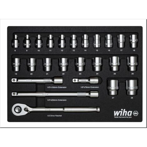 WIHA Ratschenschlüssel Set 1/2 Doppelsechskant Metrisch, 26-tlg. In Schaumstoffeinlage