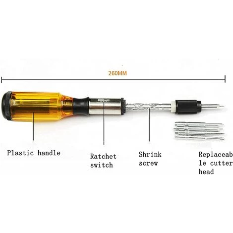 BETTERLIFE Spiralschraubendreher, Ratschenschraubendreher Ratschen-Push-Pull-Schraubendreher-Set Verstellbarer Multibit-Schraubendreher Abnehmbarer Spiral-Ratschenschraubendreher (Gelb) – Bild 2