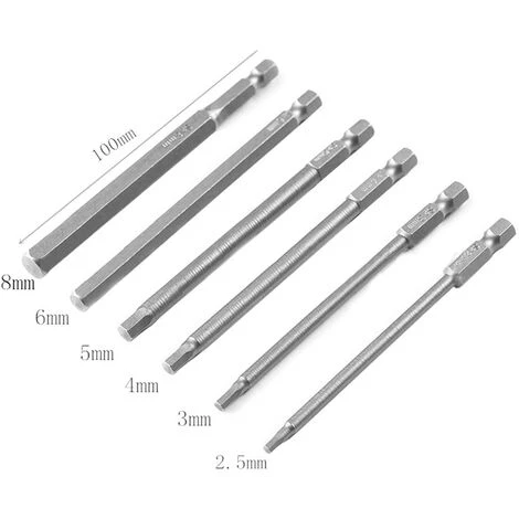 TRIOMPHE TRIO 6pcs 100mm Sechskantschaft Magnetischer Stahl Schraubendreher Bit Set Sechskantkopf H2.5 H3 H4 H5 H6 H8 Schraubendreher Set – Bild 5