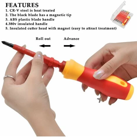 TRIOMPHE Schraubendreher, Isoliertes Schraubendreher-Set Chrom-Vanadium 7-Stahl-Schraubendreher-Set Mit Weichem Griff, Schraubendreher-Set Mit Magnetschlitzen Elektrisches Reparaturwerkzeug-Set – Bild 2