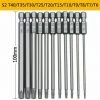 TRIOMPHE 11 Stück 100mm S2 1/4 Zoll Torx-Schraubendreher Präzisions-Sechskant-Bits Bohrer Magnetischer Sicherheitsschraubendreher T6-T40 Langkopf Torx-Schraubendreher