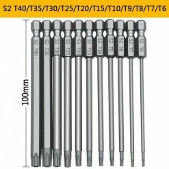 TRIOMPHE 11 Stück 100mm S2 1/4 Zoll Torx-Schraubendreher Präzisions-Sechskant-Bits Bohrer Magnetischer Sicherheitsschraubendreher T6-T40 Langkopf Torx-Schraubendreher