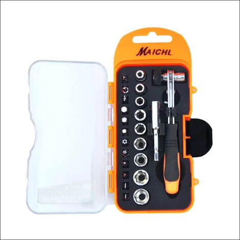 TRIOMPHE TRIO 23-teiliger Ratschenschraubendreher-Satz Mit Schlitzkreuz Stern-Sechskant-U-Typ-Dreieck-Typ-Y-Schraubendreher, Chrom-Vanadium-Stahl-Steckschlüsseleinsätze Stecknüsse Handwerkzeug Für Familien-Garage-Werkstatt