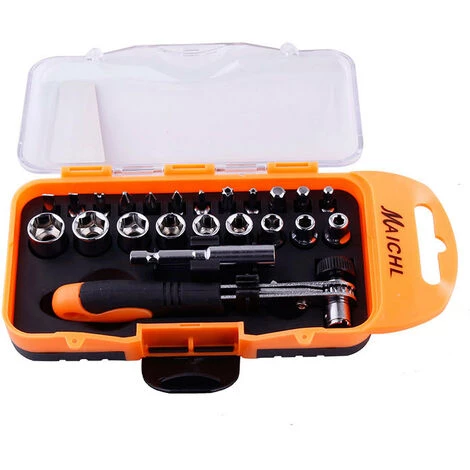 TRIOMPHE TRIO 23-teiliger Ratschenschraubendreher-Satz Mit Schlitzkreuz Stern-Sechskant-U-Typ-Dreieck-Typ-Y-Schraubendreher, Chrom-Vanadium-Stahl-Steckschlüsseleinsätze Stecknüsse Handwerkzeug Für Familien-Garage-Werkstatt – Bild 3