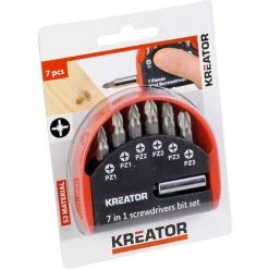 VARO Kreator Bitset 7 Teilig Bits PZ Bit-Box Mini-Schraubendreher-Set Pozidrive Stahl