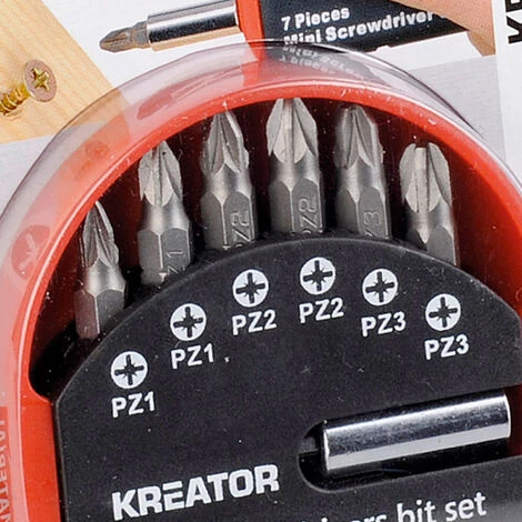 VARO Kreator Bitset 7 Teilig Bits PZ Bit-Box Mini-Schraubendreher-Set Pozidrive Stahl – Bild 2