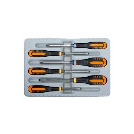 Bahco ERGO-Satz Schraubendreher Für Schlitz-, Pozidriv- Und Innensechskantschrauben Mit Durchgehender Sechskantklinge Und Schlagfestem Griff - 6-tlg.