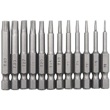 HAPPYSHOPPING 12-teiliges Torx-Kopfbohrer-Bit-Set 1/4 Zoll Sechskantschaft 50 Mm Lange Bohrer T5-T40 Torx Magnetics-Schraubendreher-Bits,12pcs.