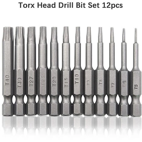 HAPPYSHOPPING 12-teiliges Torx-Kopfbohrer-Bit-Set 1/4 Zoll Sechskantschaft 50 Mm Lange Bohrer T5-T40 Torx Magnetics-Schraubendreher-Bits,12pcs. – Bild 2