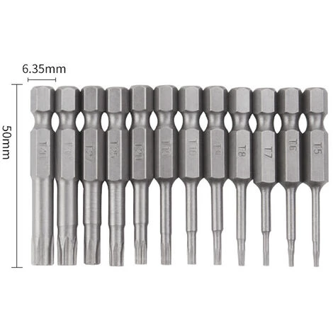 HAPPYSHOPPING 12-teiliges Torx-Kopfbohrer-Bit-Set 1/4 Zoll Sechskantschaft 50 Mm Lange Bohrer T5-T40 Torx Magnetics-Schraubendreher-Bits,12pcs. – Bild 3
