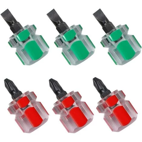 Kurzer Schraubendreher, Triomphe 3 Stück Mini-Flachkopf-Schraubendreher Und 3 Stück Kurzer Kreuzschlitz-Schraubendreher, Nähmaschinen-Schraubendreher Für Enge Stellen (rot Und Grün)