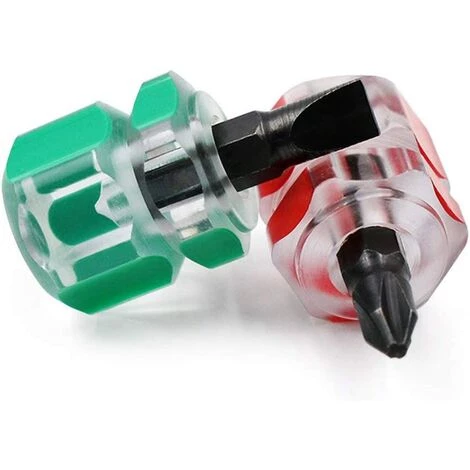 Kurzer Schraubendreher, Triomphe 3 Stück Mini-Flachkopf-Schraubendreher Und 3 Stück Kurzer Kreuzschlitz-Schraubendreher, Nähmaschinen-Schraubendreher Für Enge Stellen (rot Und Grün) – Bild 2