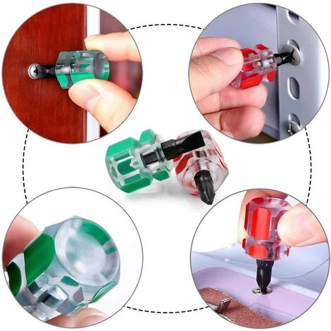 Kurzer Schraubendreher, Triomphe 3 Stück Mini-Flachkopf-Schraubendreher Und 3 Stück Kurzer Kreuzschlitz-Schraubendreher, Nähmaschinen-Schraubendreher Für Enge Stellen (rot Und Grün) – Bild 4