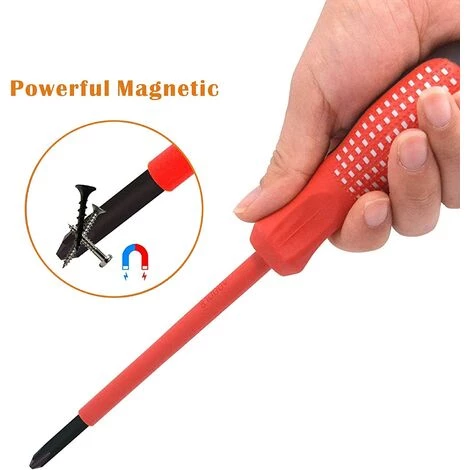 TINOR 7-teiliges 1000-V-isoliertes Schraubendreher-Set Aus Hochwertigem CR-V-Stahl Mit Schwarzen Oxid-Magnetbits Und Rutschfestem TPR-Griff – Bild 3