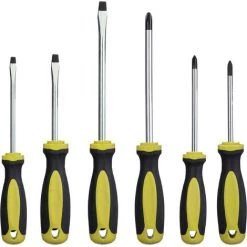 Relaxdays Schraubendreher Set, 6-tlg., Kreuz & Schlitz, Magnetisch, 3 Größen, Schraubenzieher Satz, Stahl, Schwarz/gelb