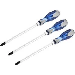 TINOR PH2 Magnet-Schlagschrauber, 25,4 Cm, Sechskantschaft, Rutschfest, Blau + Grauer Griff, 3 Stück