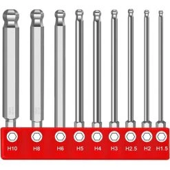 TINOR Ball End Hex Schraubendreher 9 Pcs Sechskantschaft Kugelkopf Schraubendreher 1,5/2/2,5/3/4/5/6/8mm/10mm Innensechskant Kugelkopf Schraubendreher Satz