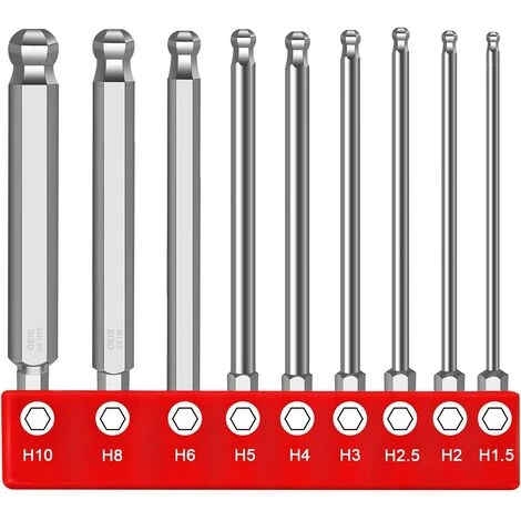 TINOR Ball End Hex Schraubendreher 9 Pcs Sechskantschaft Kugelkopf Schraubendreher 1,5/2/2,5/3/4/5/6/8mm/10mm Innensechskant Kugelkopf Schraubendreher Satz