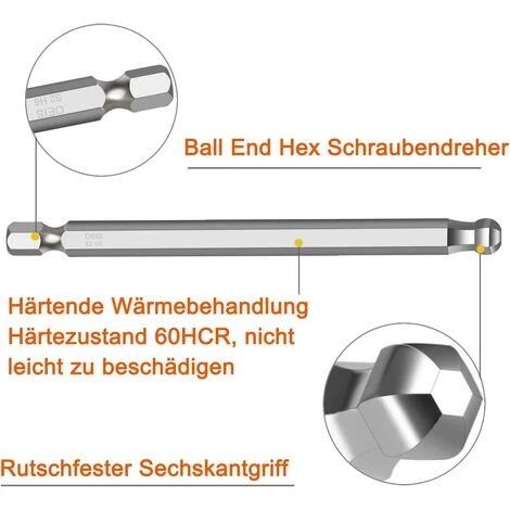 TINOR Ball End Hex Schraubendreher 9 Pcs Sechskantschaft Kugelkopf Schraubendreher 1,5/2/2,5/3/4/5/6/8mm/10mm Innensechskant Kugelkopf Schraubendreher Satz – Bild 4