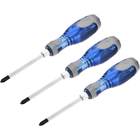 TINOR PH2 Magnetischer Schlagschrauber, 10,2 Cm Sechskant-Schaft, Rutschfest, Blau-grauer Griff Mit Schlagkappe, 3 Stück