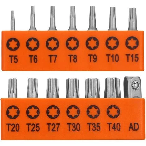 TINOR 14 Teiliges Stahl Sicherheits Sechskant Bit Set T5 T40 Stern Bits Tri Wing Schraubendreher – Bild 2
