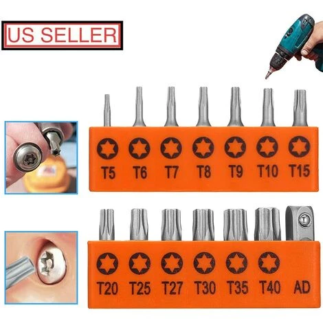 TINOR 14 Teiliges Stahl Sicherheits Sechskant Bit Set T5 T40 Stern Bits Tri Wing Schraubendreher – Bild 3