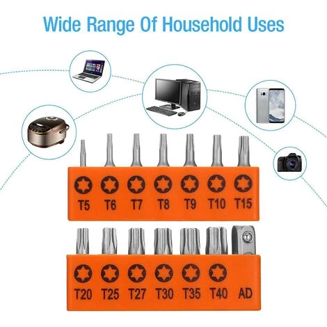 TINOR 14 Teiliges Stahl Sicherheits Sechskant Bit Set T5 T40 Stern Bits Tri Wing Schraubendreher – Bild 5