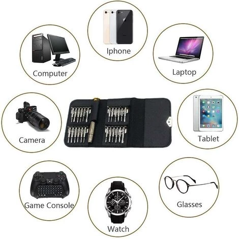 Kueatily Präzisionsbrillen-Reparaturschrauben 25 In 1 Mini-Schraubendreher-Werkzeugset Mit Leder – Bild 2