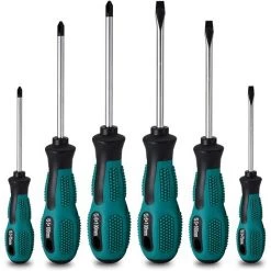TINOR 6-teiliges Chrom-Vanadium-Heavy-Duty-Magnet-Schraubendreher-Set Mit 3 Schlitz- Und 3 Kreuzschlitz-Köpfen