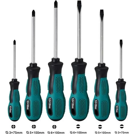 TINOR 6-teiliges Chrom-Vanadium-Heavy-Duty-Magnet-Schraubendreher-Set Mit 3 Schlitz- Und 3 Kreuzschlitz-Köpfen – Bild 2