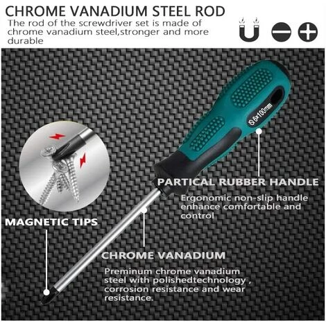 TINOR 6-teiliges Chrom-Vanadium-Heavy-Duty-Magnet-Schraubendreher-Set Mit 3 Schlitz- Und 3 Kreuzschlitz-Köpfen – Bild 3