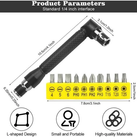 WERKZEUGE 10-teiliger Schraubendreher L-förmiger Verlängerungsgriff Doppelkopf-Innensechskant-Schraubendreher Flacher Torx-Schraubendreher-Kit Handwerkzeug – Bild 2