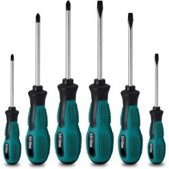 HELLO KITTY BAIN 6-teiliges Schraubendreher-Set, 3 Flachkopf-Schraubendreher Und 3 Kreuzschlitz-Schraubendreher – Mit Etui (Cyan)