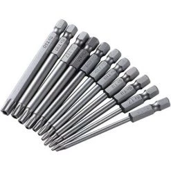 MINKUROW 11 Stück 75 Mm Torx Sicherheitsschraubendreher-Set 6,35 Mm Sechskantschaft T6 T7 T8 T9 T10 T15 T20 T25 T27 T30 T40 Mit Winkelschraubendreher-Bithalter