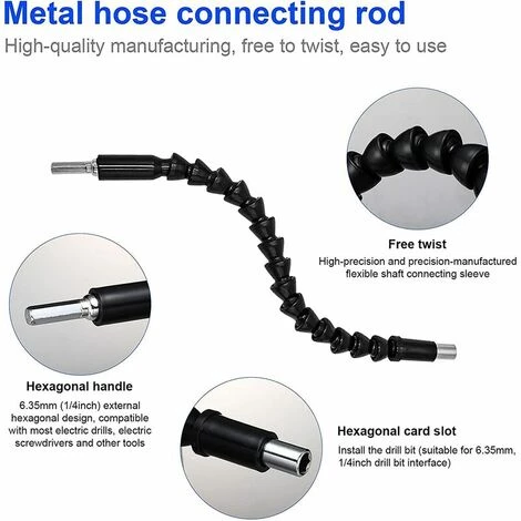 THSINDE Drehmaschinenzubehör, Magnetischer Schraubendreher-Bithalter, 3 Magnetische Schraubendreher-Bits Mit Sechskantschaft + 1 Rechtwinkliger Bohrer + 1 Flexibler Winkelverlängerungs-Bohrfutter + 3 Thisnde-Schlagschrauber-Bits – Bild 3