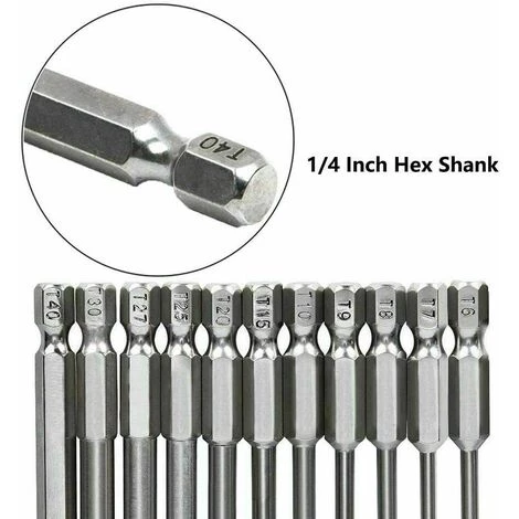 HEGUYEY 11 Stück Lange Torx-Schraubendreher-Bits, T6-T40 Magnetische Bits 100 Mm 1/4 Zoll Sechskantschaft Für Elektrische Schraubendreher Und Schraubendreher – Bild 2