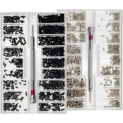 HEGUYEY Brillenschrauben 2 Boxen Brillenreparaturset Schrauben Micro Mini Schraubenset 18 Arten Von Kleinen Schwarzen Und Silbernen Schrauben Mit Schraubendreher Für Die Reparatur Von Brillen, Uhren Und Schmuck